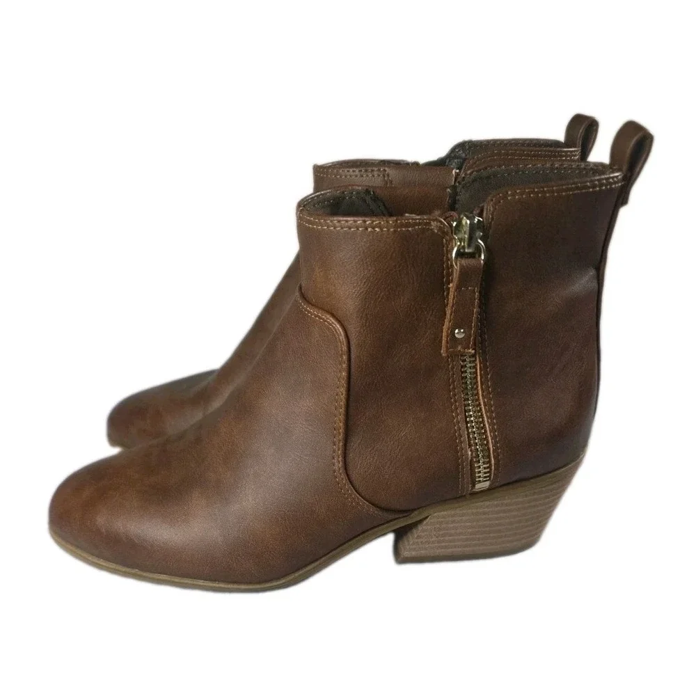 Dr Scholls Lawless Copper Brown Western Ankle Booties Side Zip Women Size 10M